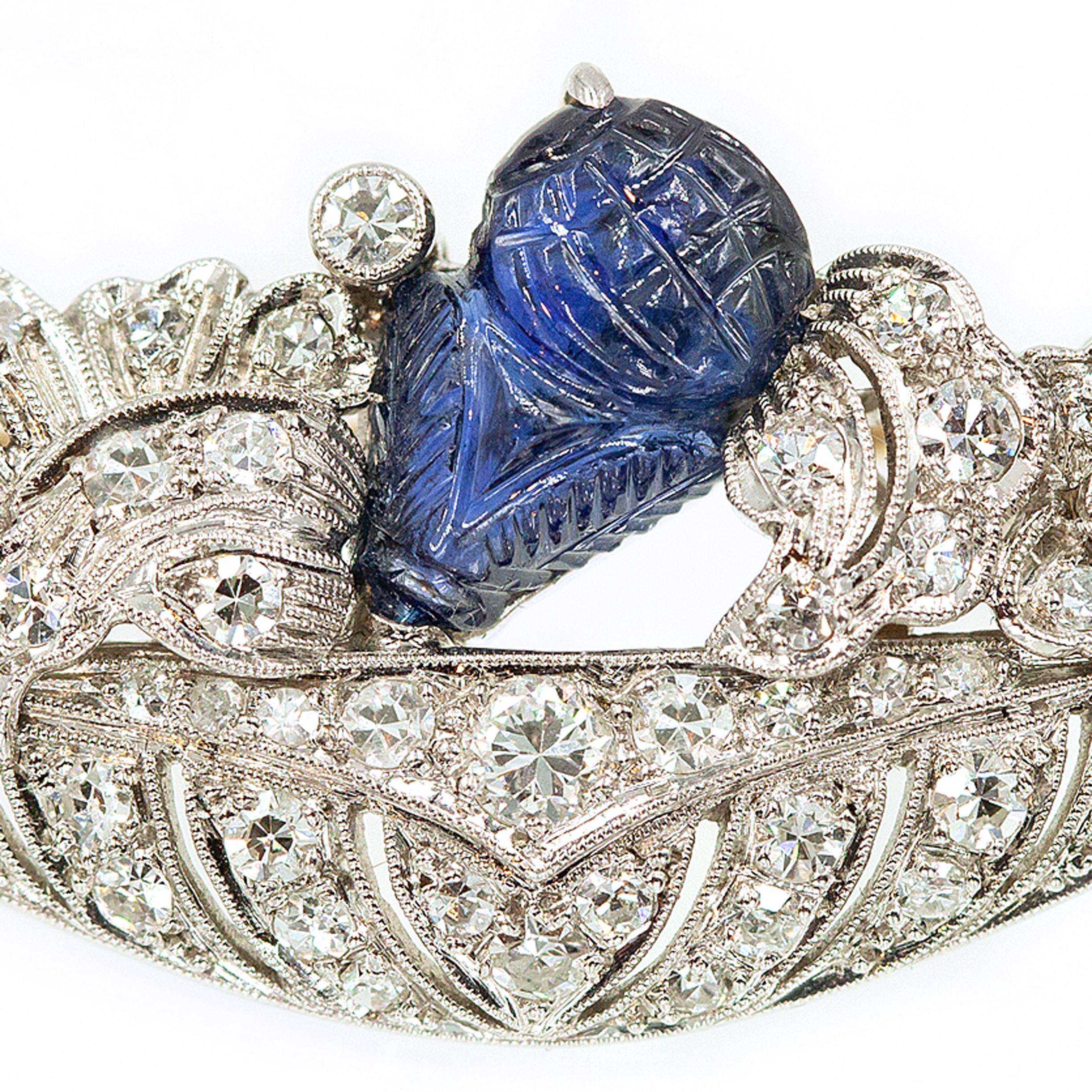 Broche Art Déco Wise Platino Diamante Zafiro en venta 6