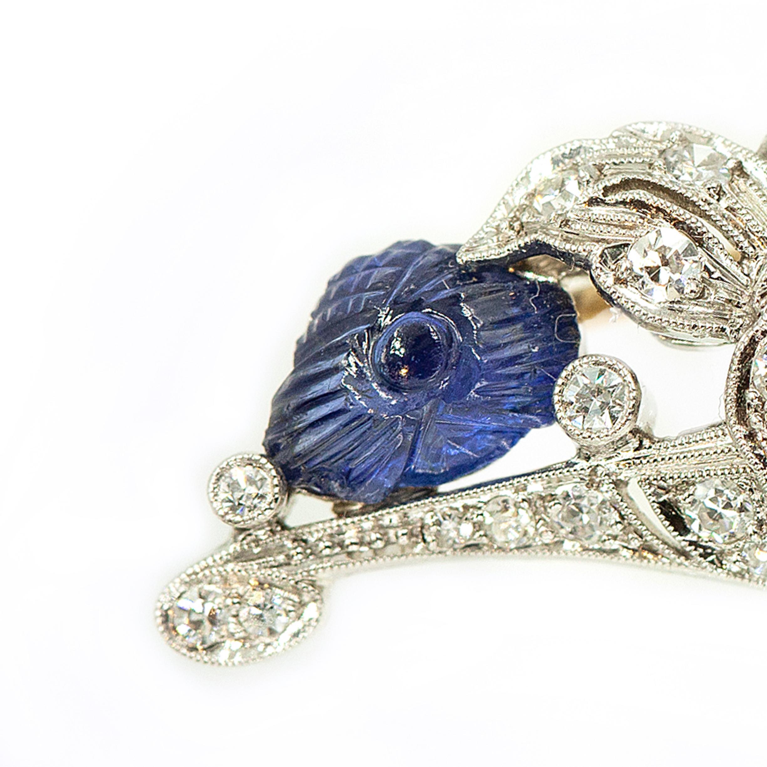 Broche Art Déco Wise Platino Diamante Zafiro en venta 7