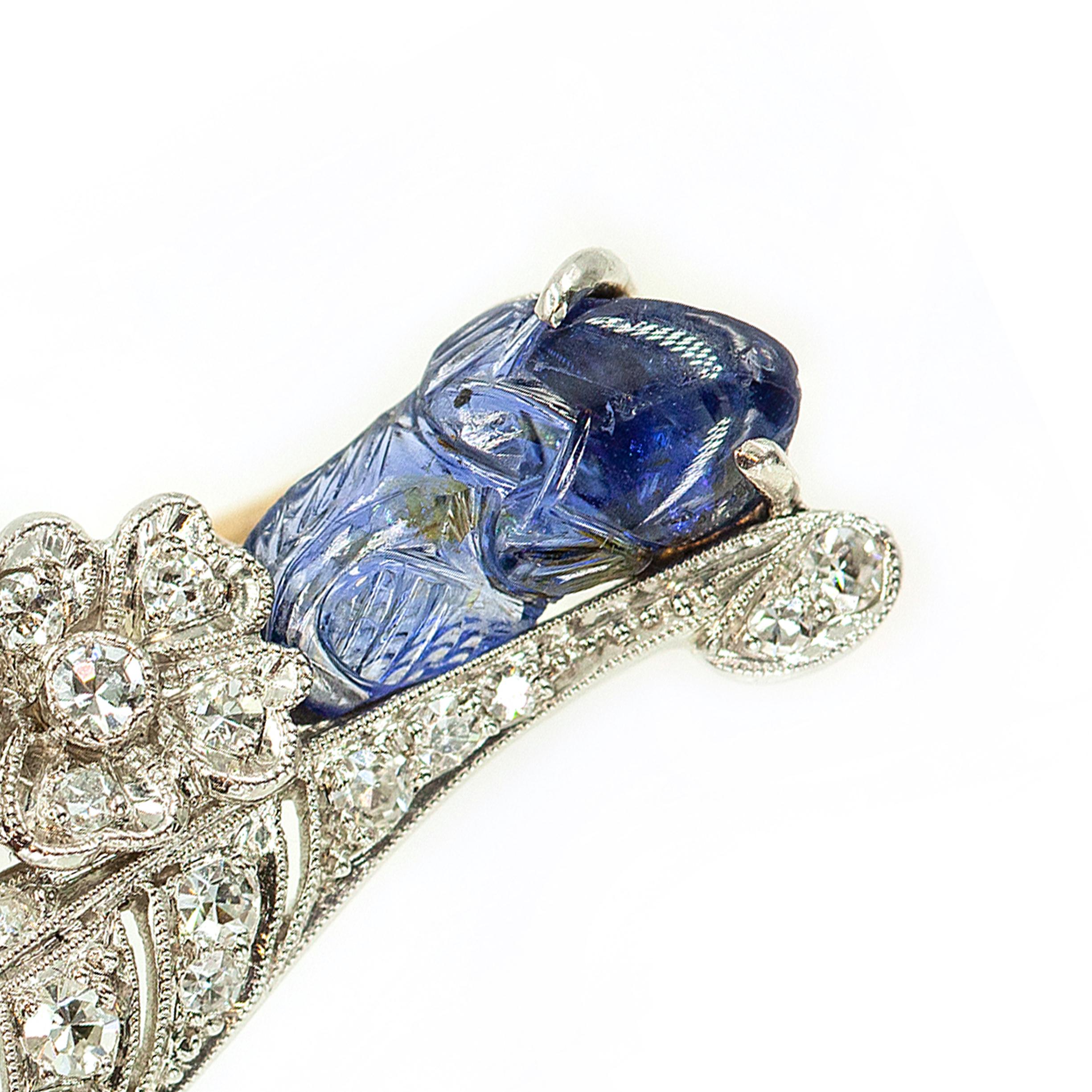 Broche Art Déco Wise Platino Diamante Zafiro en venta 3