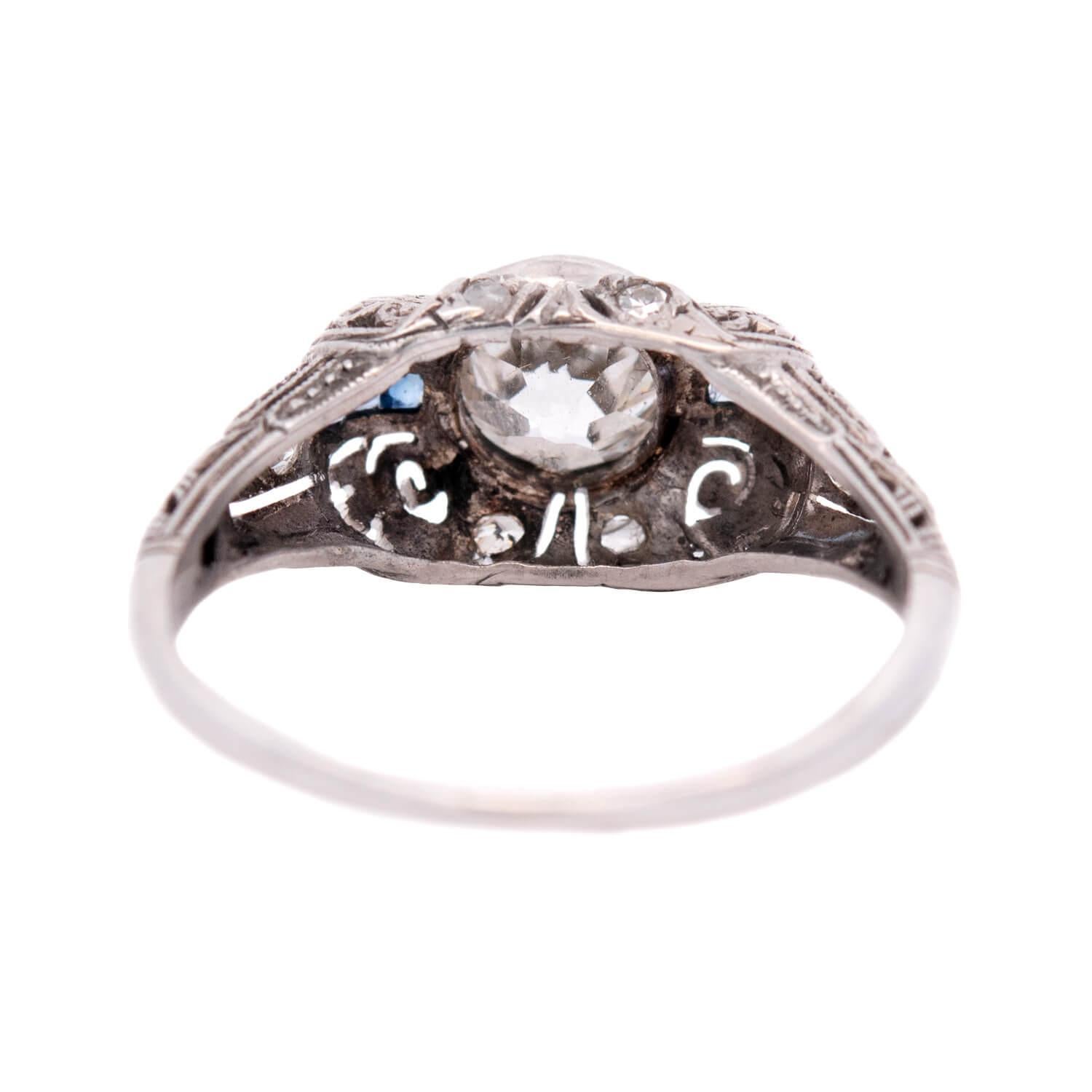 Women's or Men's Art Deco Platinum Diamond and Sapphire Engagement Ring 1.03ct For Sale