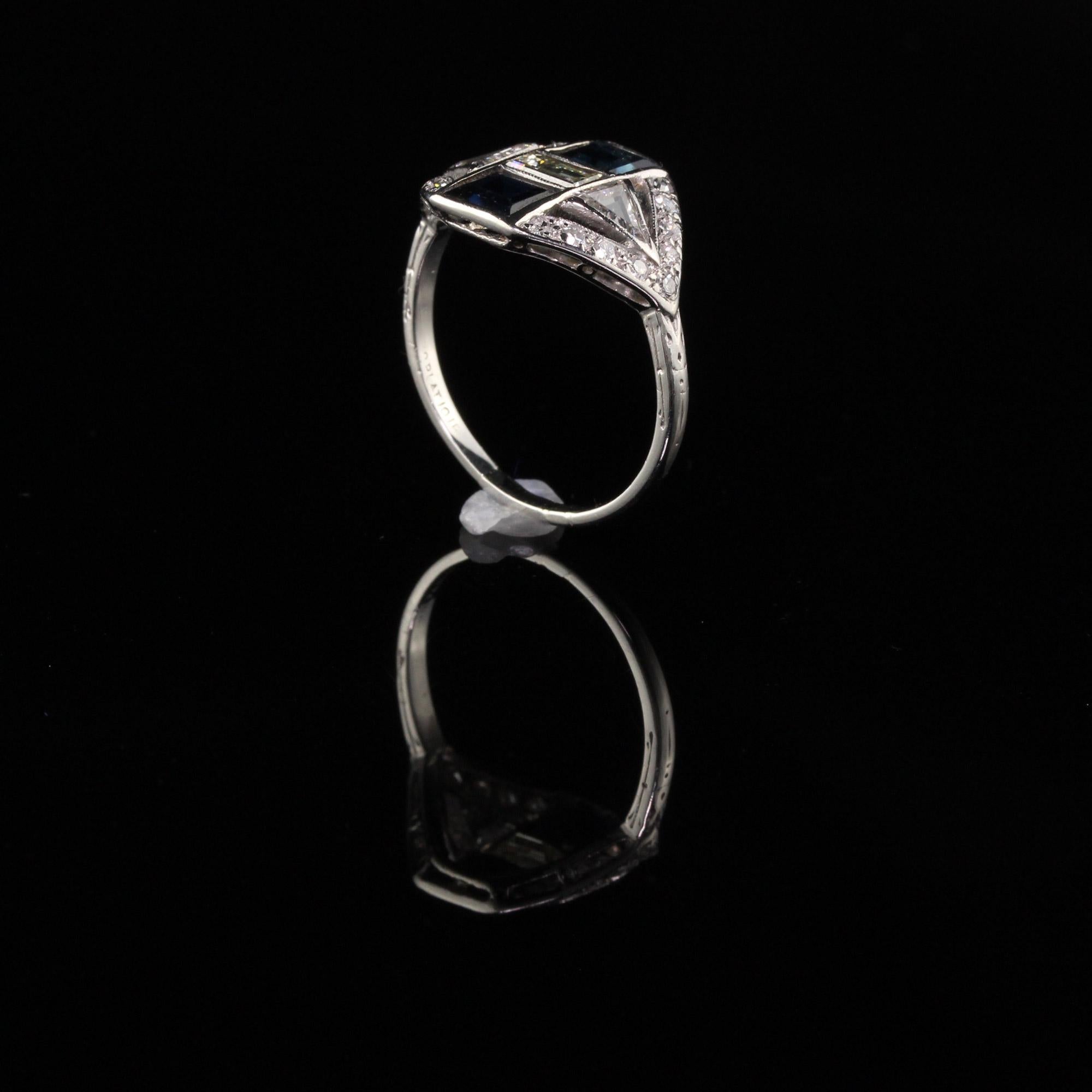 Women's Art Deco Platinum Diamond and Sapphire Engagement Ring
