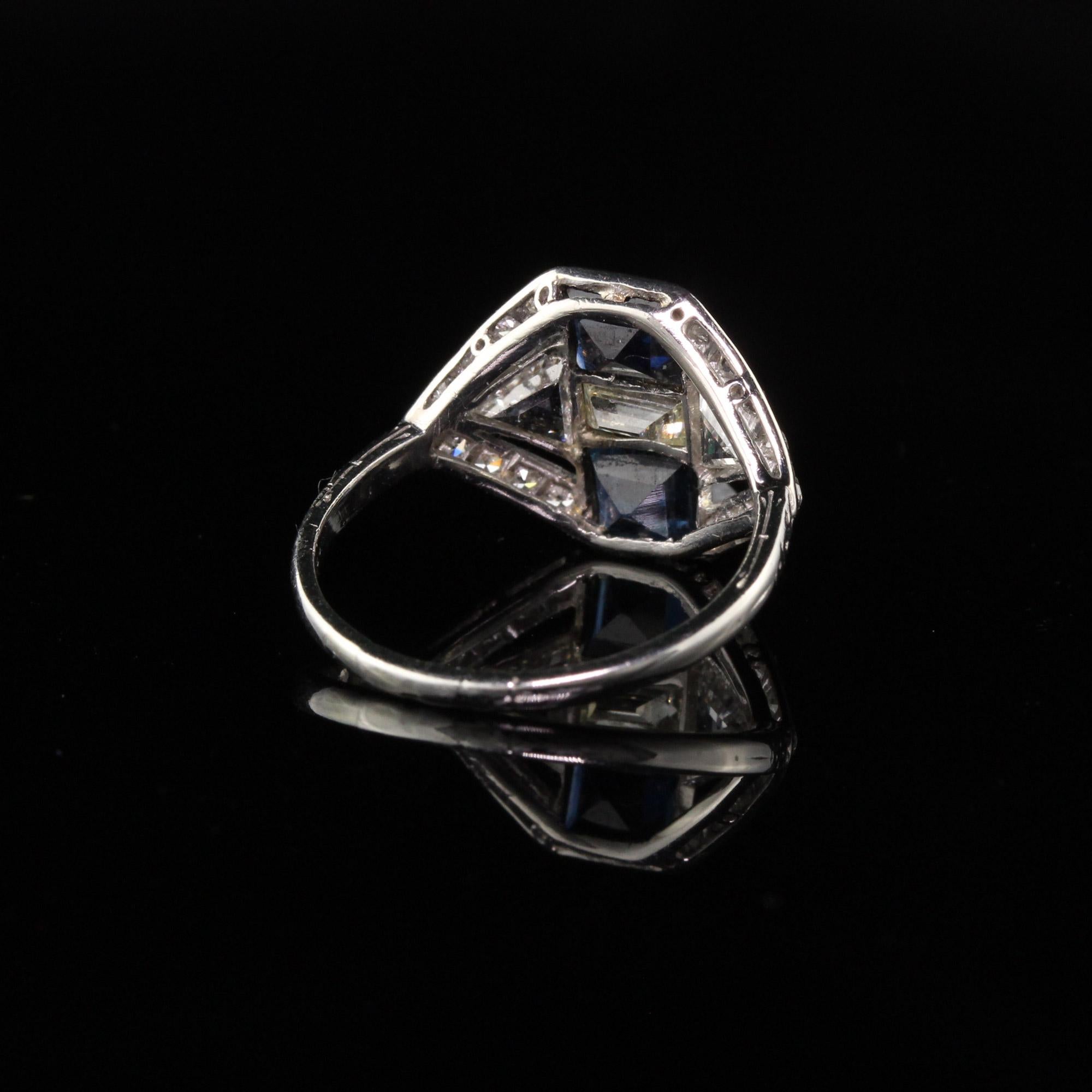 Art Deco Platinum Diamond and Sapphire Engagement Ring 1