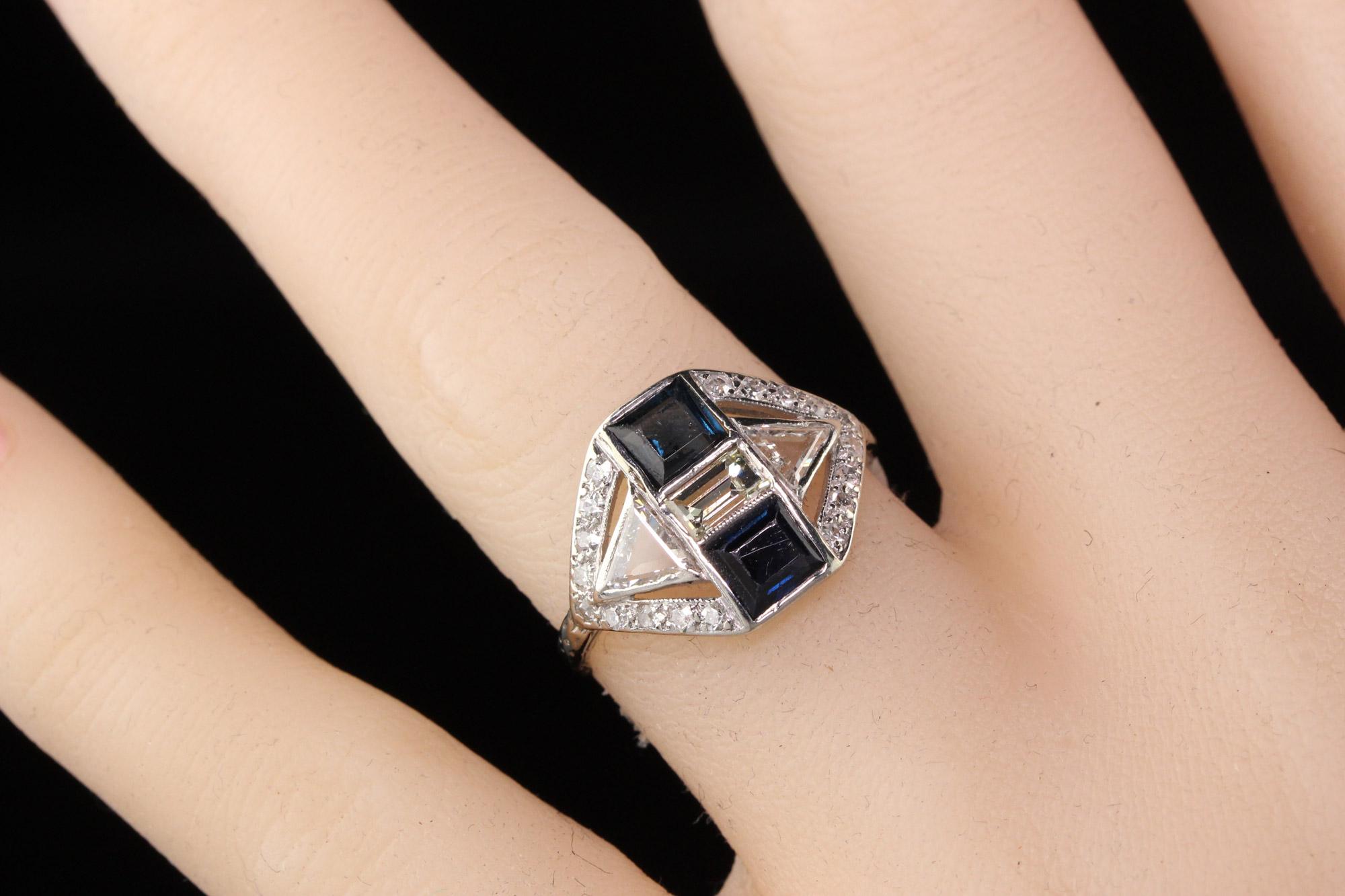 Art Deco Platinum Diamond and Sapphire Engagement Ring 2