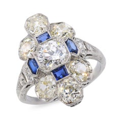 Art Deco Platinum Diamond and Sapphire Geometric Dinner Ring