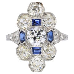 Art Deco Platinum Diamond and Sapphire Geometric Dinner Ring
