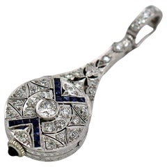 Art Deco Platinum, Diamond and Sapphire Lavalier Pendant Watch