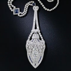 Art Deco Platinum, Diamond and Sapphire Lavaliere Necklace