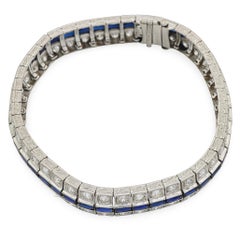 Art Deco Platinum Diamond and Sapphire Line Bracelet