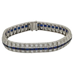 Bracciale Art Line in platino con diamanti e zaffiri in stile Déco
