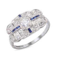 Art Deco Platinum Diamond and Sapphire Ring