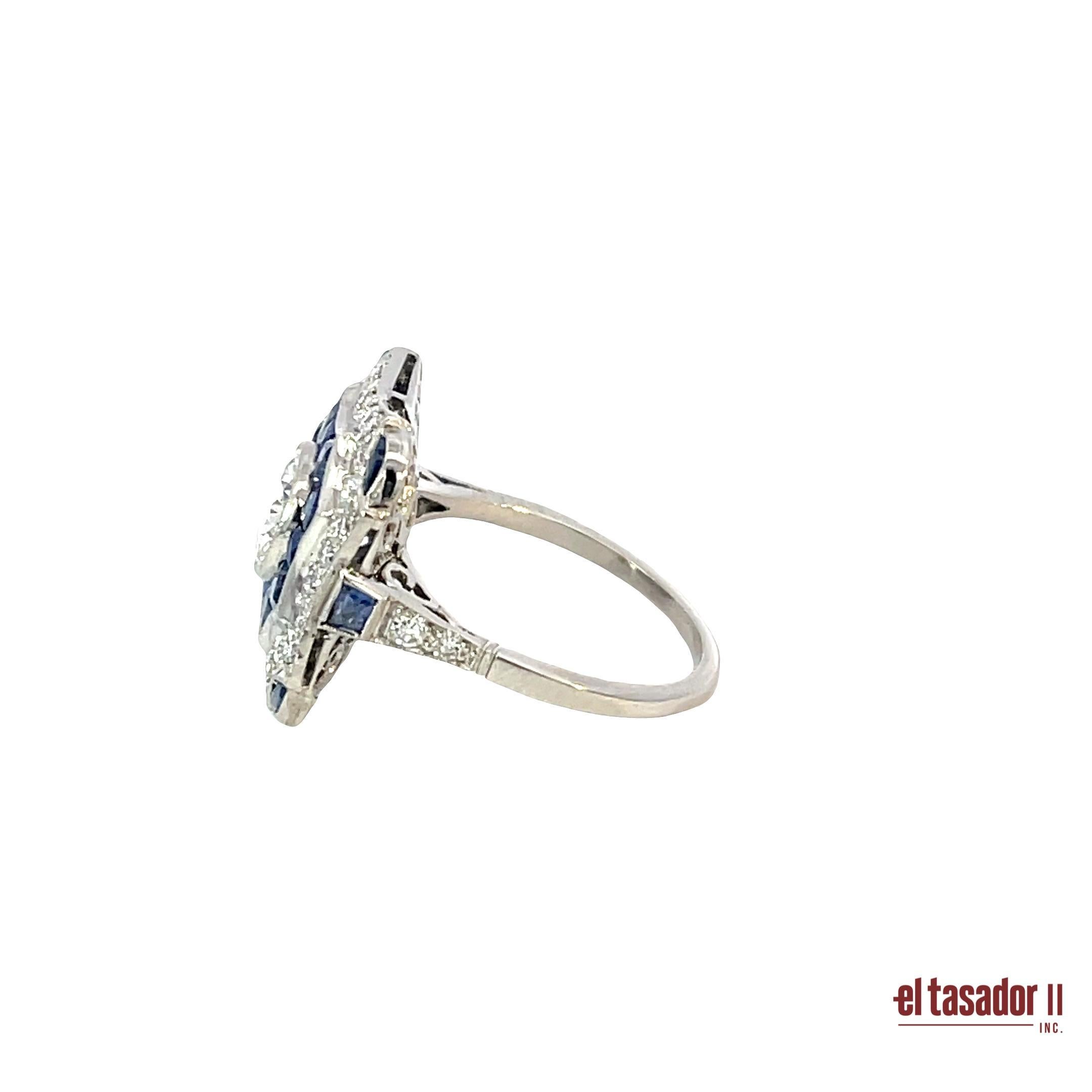 Donna Anello Art Déco in platino con diamanti e zaffiri in vendita