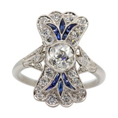 Art Deco Style Platinum Diamond and Sapphire Ring