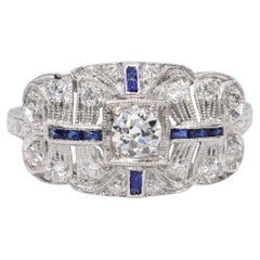 Art Deco Platinum Diamond and Sapphire Ring