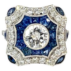Bague Art déco en platine avec diamants et saphirs