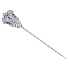 Antique Art Deco Platinum Diamond and Sapphire Stick Pin Elegant Estate Heirloom