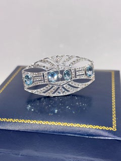 Art Deco Platinum Diamond Aquamarine Brooch, French, Circa 1920s