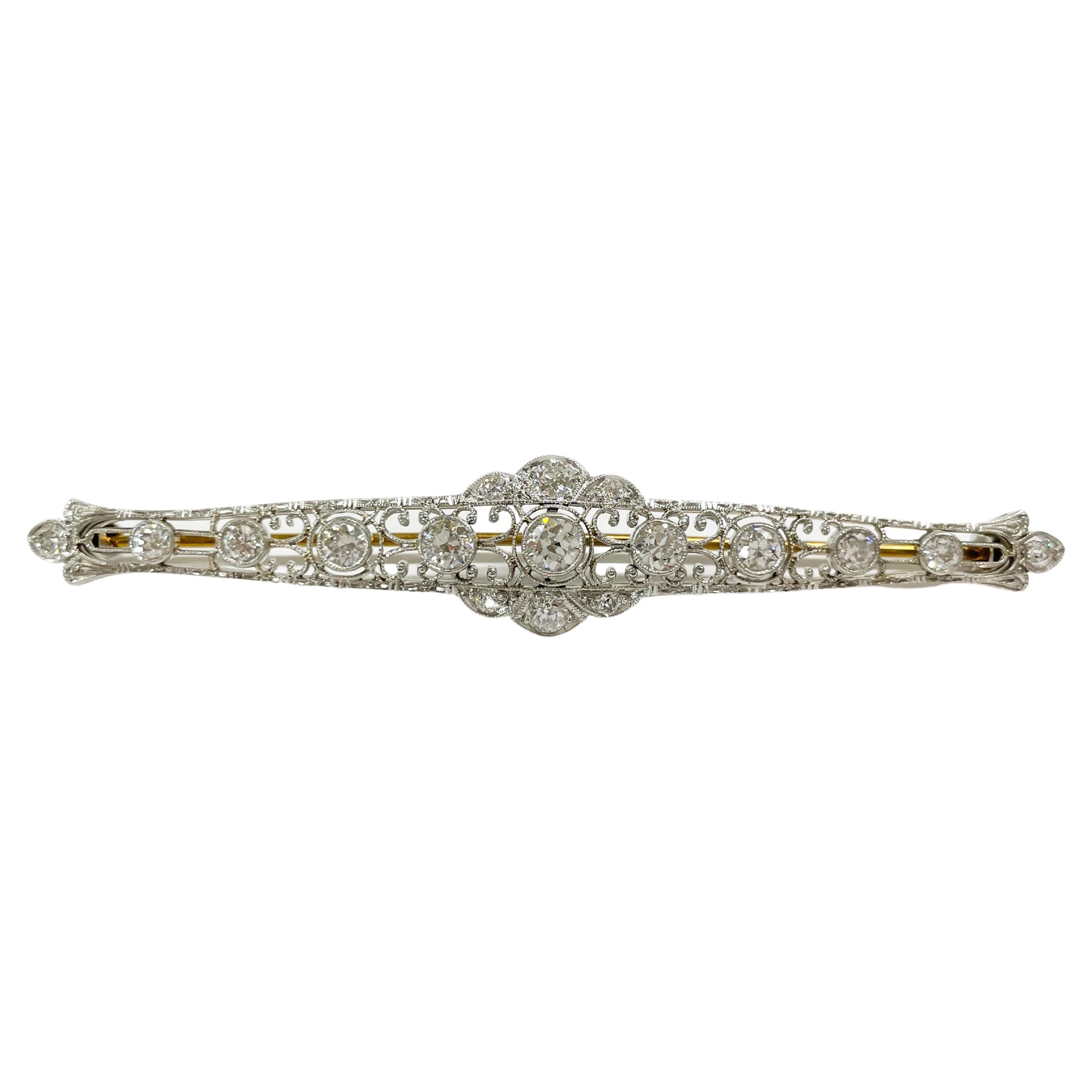Art Deco Platinum Diamond Bar Brooch/Pin