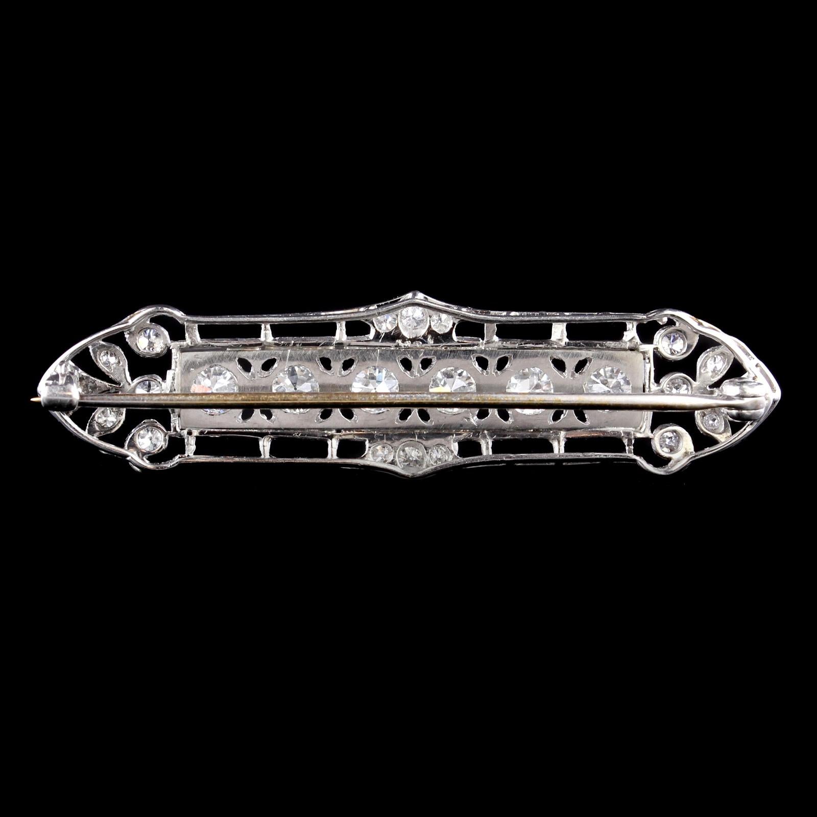 Women's or Men's Art Deco Platinum Diamond Bar Pin