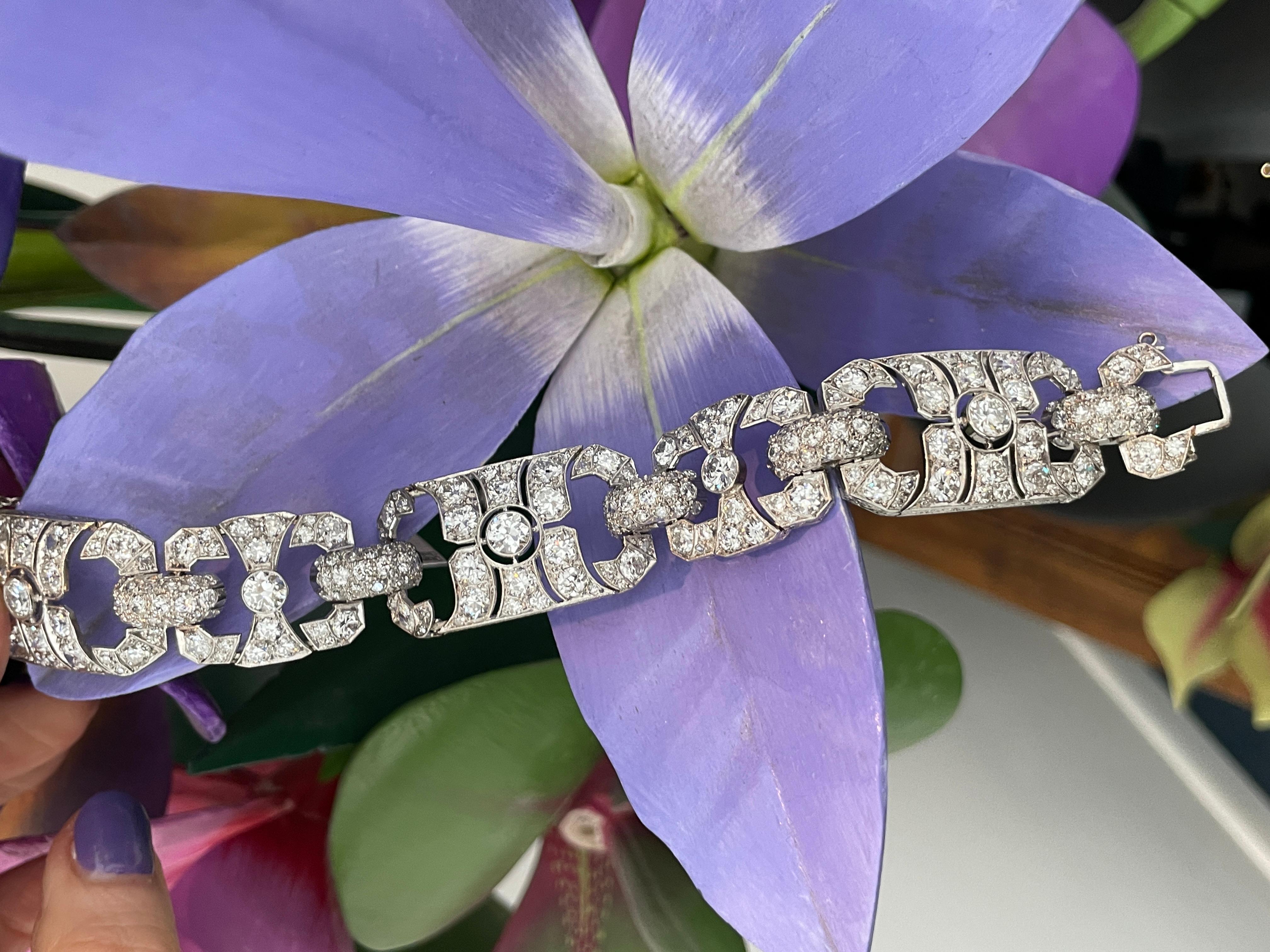 Old Mine Cut Art Deco Diamond Platinum Bracelet
