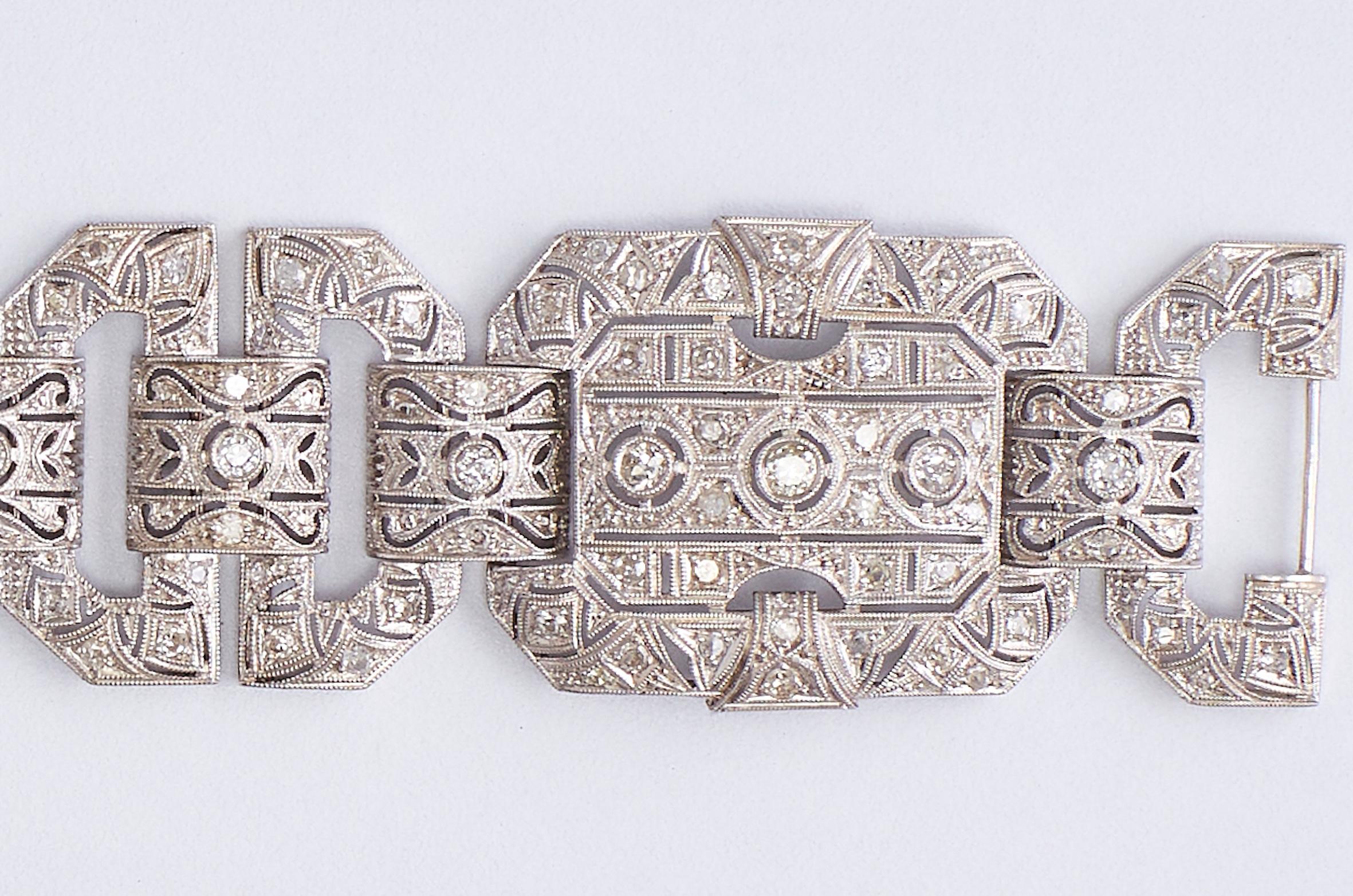 Round Cut Art Deco Platinum Diamond Bracelet