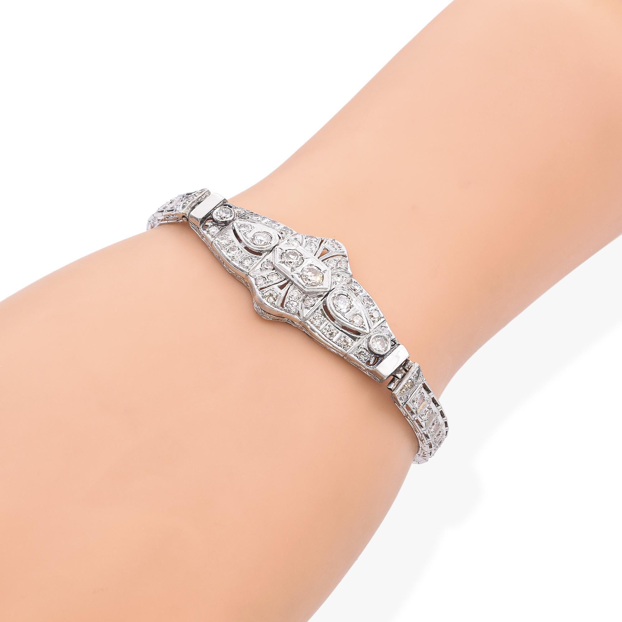 Edwardian Art Deco Platinum Diamond Bracelet