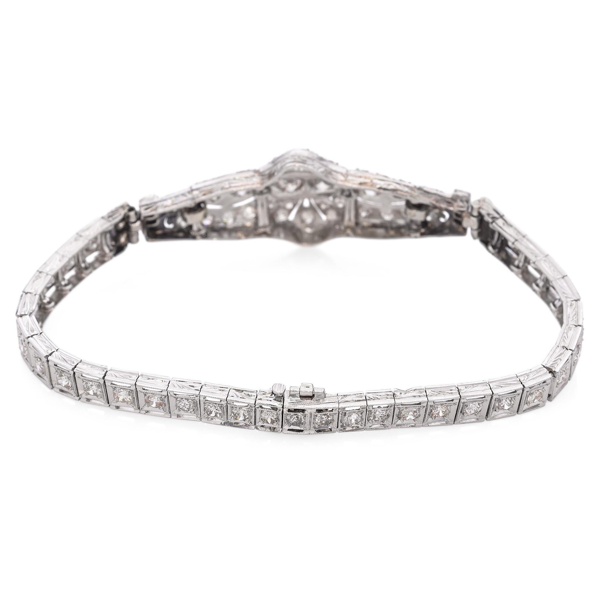 Art Deco Platinum Diamond Bracelet In Good Condition In New York, NY