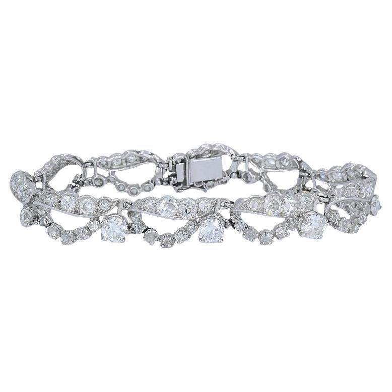French Platinum Diamond Openwork Diamond Bracelet, 1960s