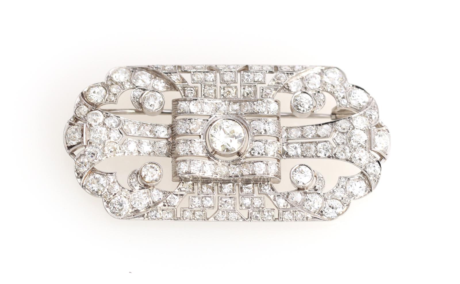 Art Deco Platinum Diamond Brooch 11 Carat, 1925 5