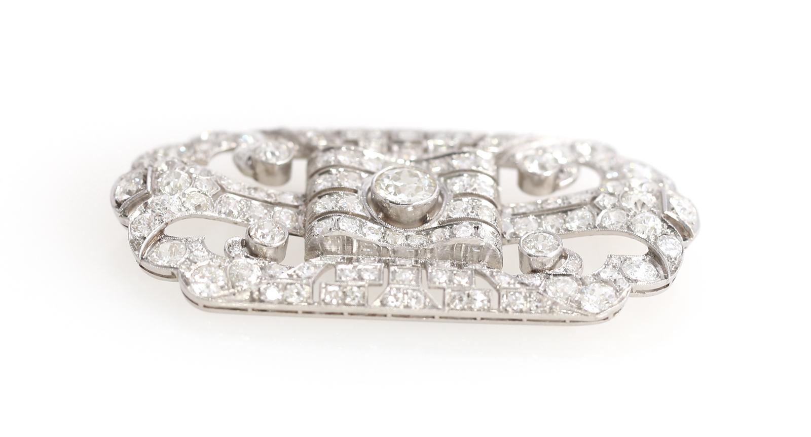 Art Deco Platinum Diamond Brooch 11 Carat, 1925 2