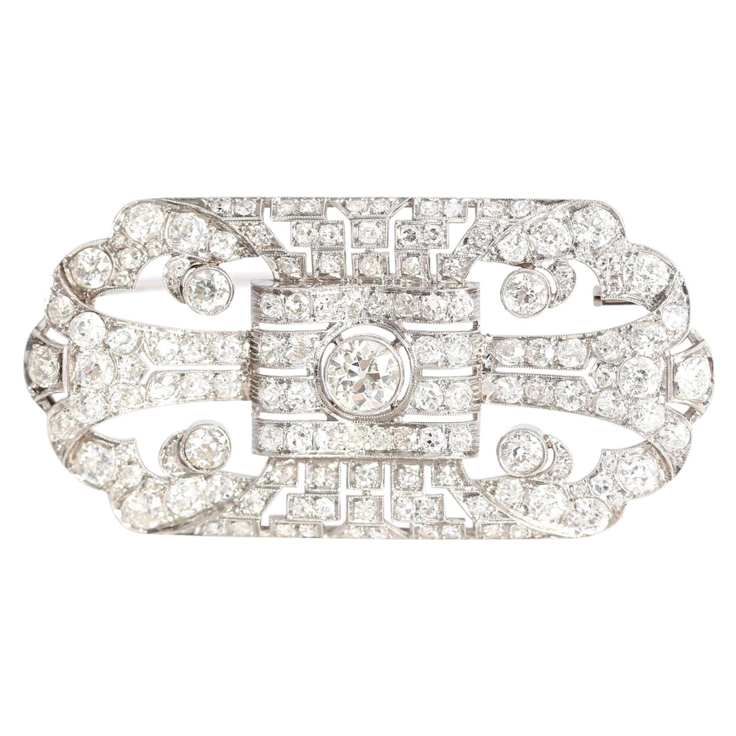 Art Deco Platinum Diamond Brooch 11 Carat, 1925
