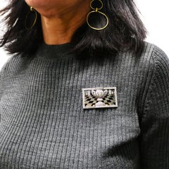 Spilla in platino e diamanti Art Déco Onice nera Rubino 1920s Gioielli d'epoca