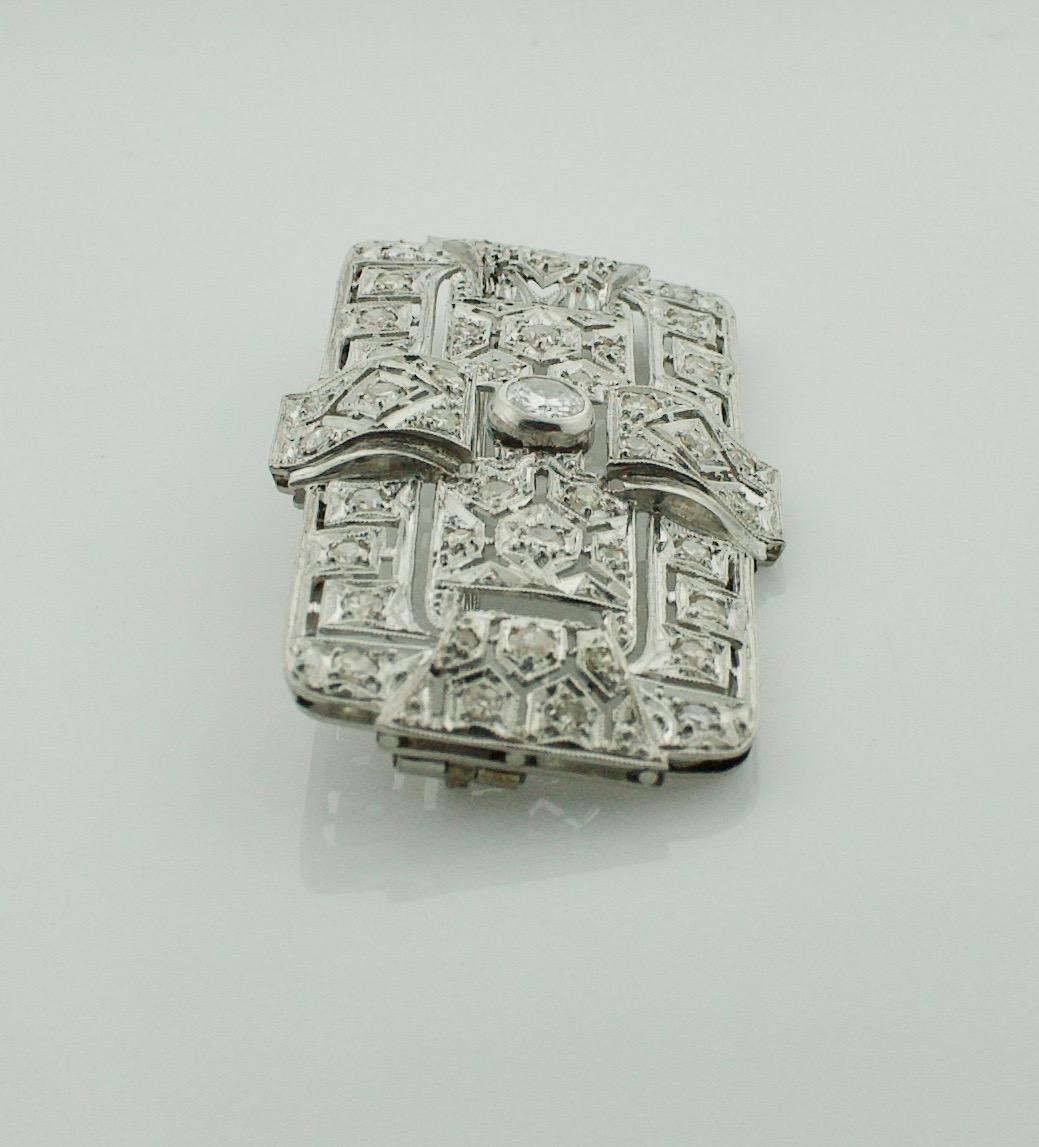 Women's or Men's Art Deco Platinum Diamond Brooch, circa 1930s For Sale