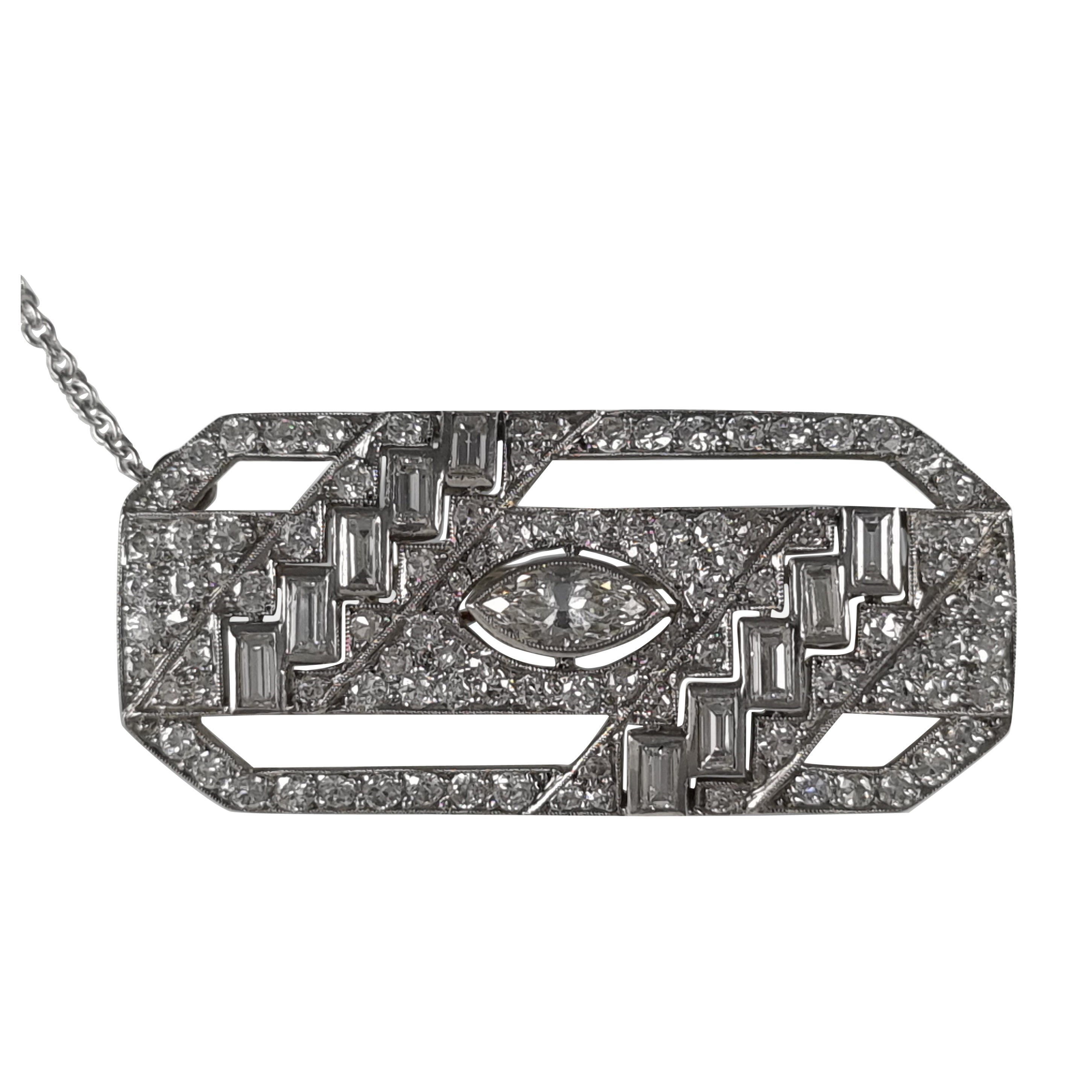 Art Deco Platin-Diamant-Brosche