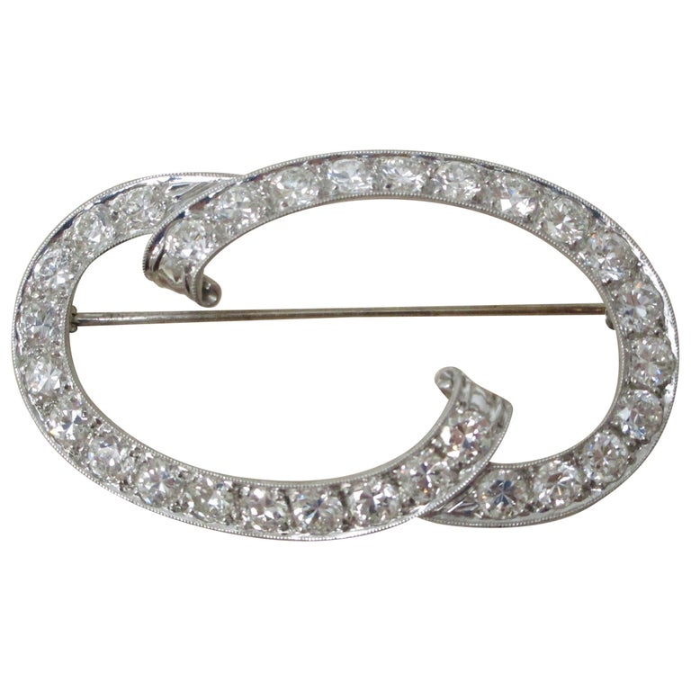 Art Deco Platinum Diamond Brooch For Sale