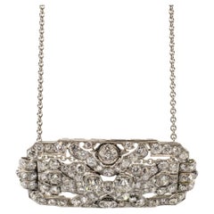 Art Deco Platin-Diamant-Brosche-Halskette
