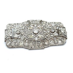 Art Deco Platinum Diamond Brooch Pendant  2.75 CTW Old Cut Diamonds  Greek