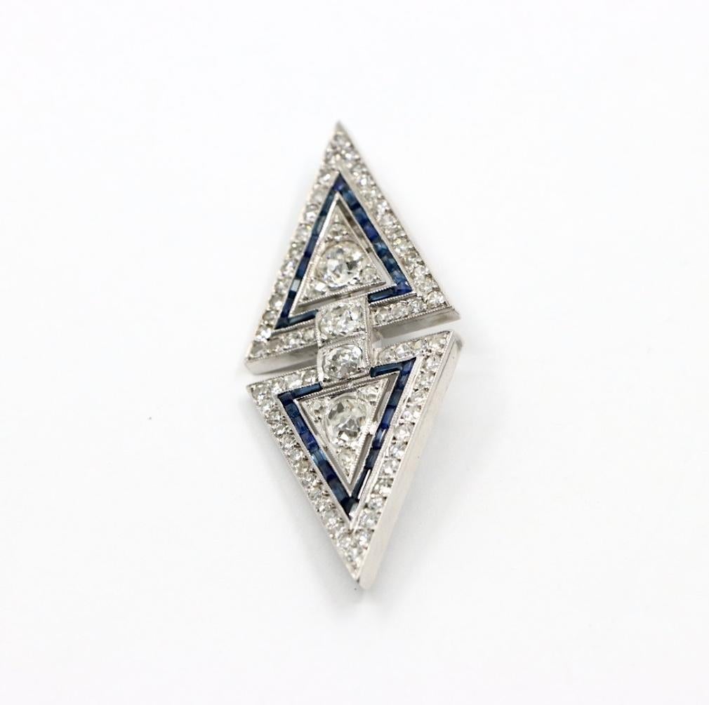 Art Deco Platinum Diamond Brooch Pin For Sale 1
