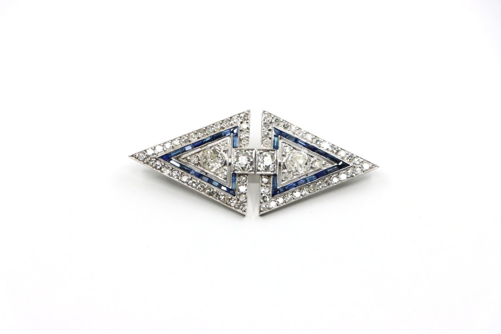 Art Deco Platinum Diamond Brooch Pin For Sale 2