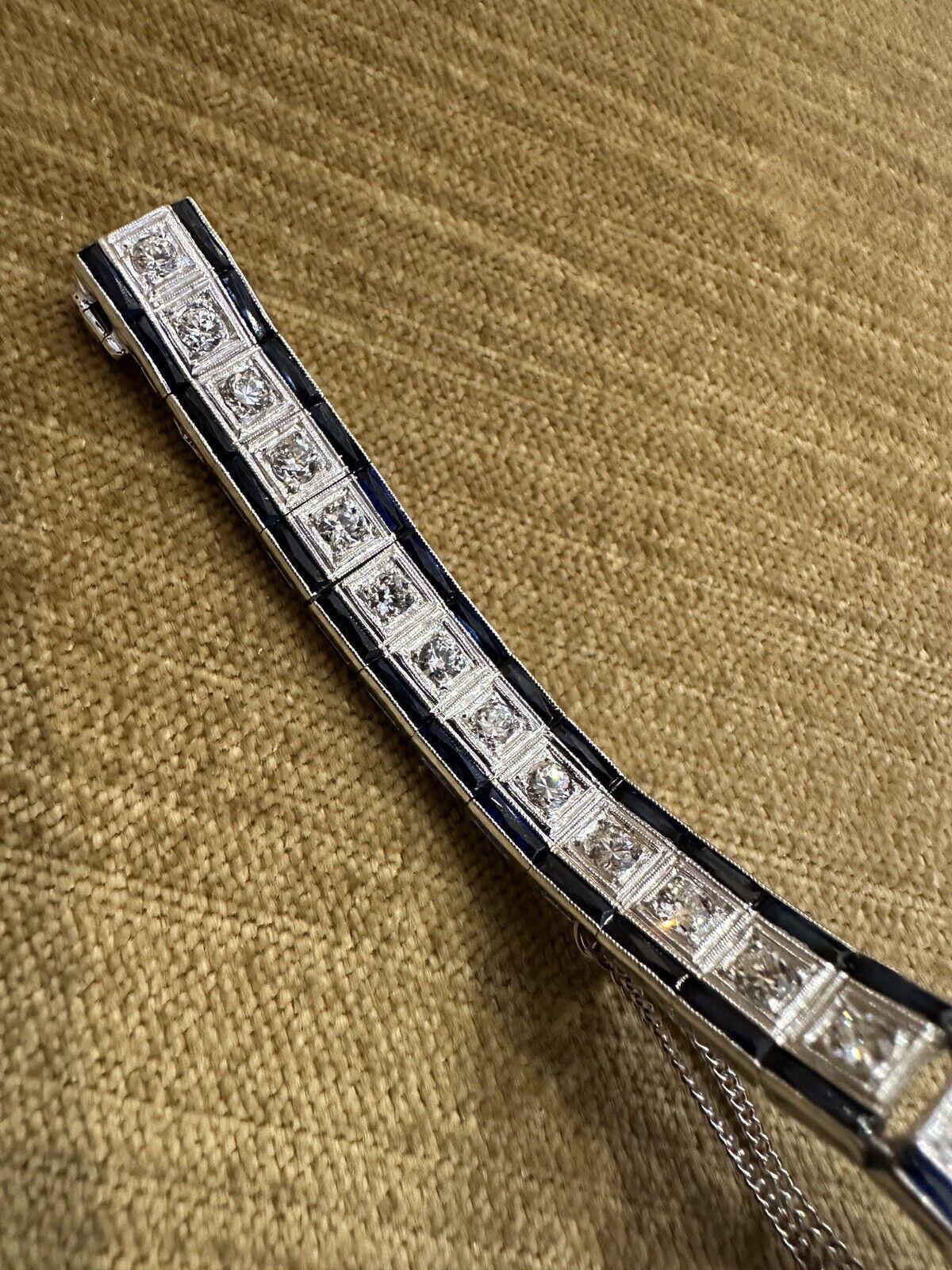 Women's Art Deco Platinum Diamond Buckle Line Bracelet For Sale