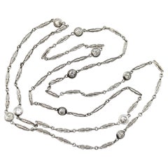 Art Deco Platinum Diamond by the Yard 30” Necklace