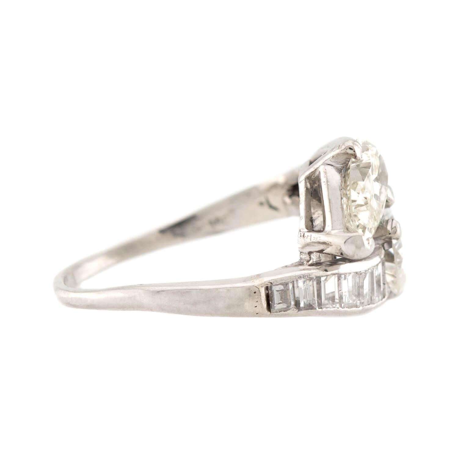 Pear Cut Art Deco Platinum Diamond Bypass Ring For Sale