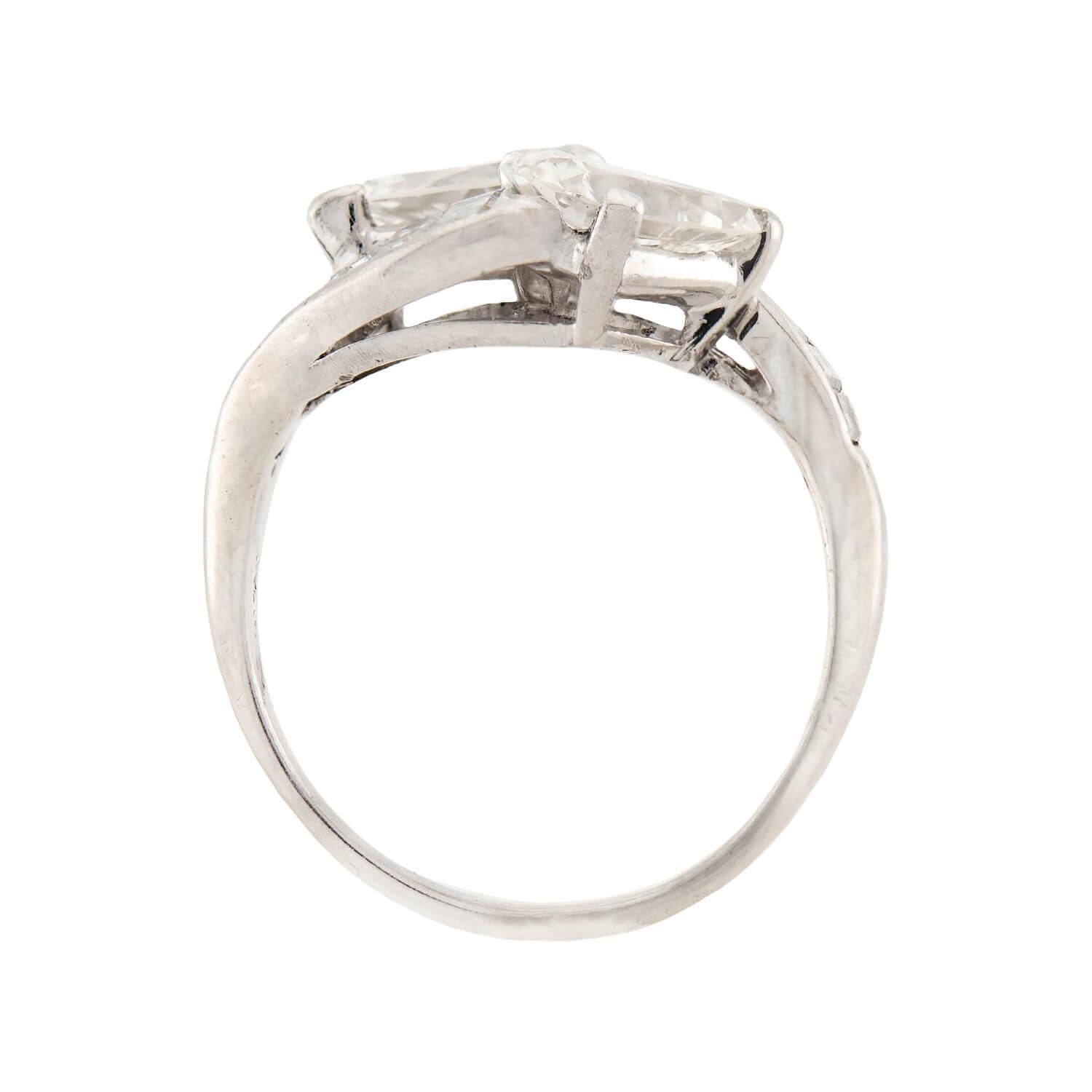 Art Deco Platinum Diamond Bypass Ring In Good Condition For Sale In Narberth, PA