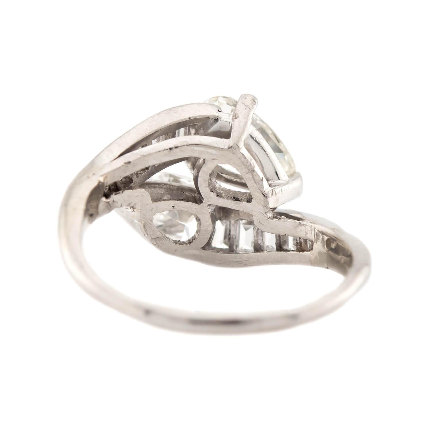 Women's or Men's Art Deco Platinum Diamond Bypass Ring For Sale