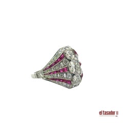 Art Deco Platinum Diamond & Cabochon Ruby Ring