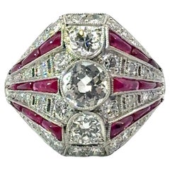 Art Deco Platinum Diamond & Cabochon Ruby Ring
