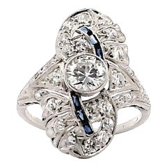 Art Deco Platinum Diamond & Calibré Sapphire Ring - 1.25ctw VVS/VS