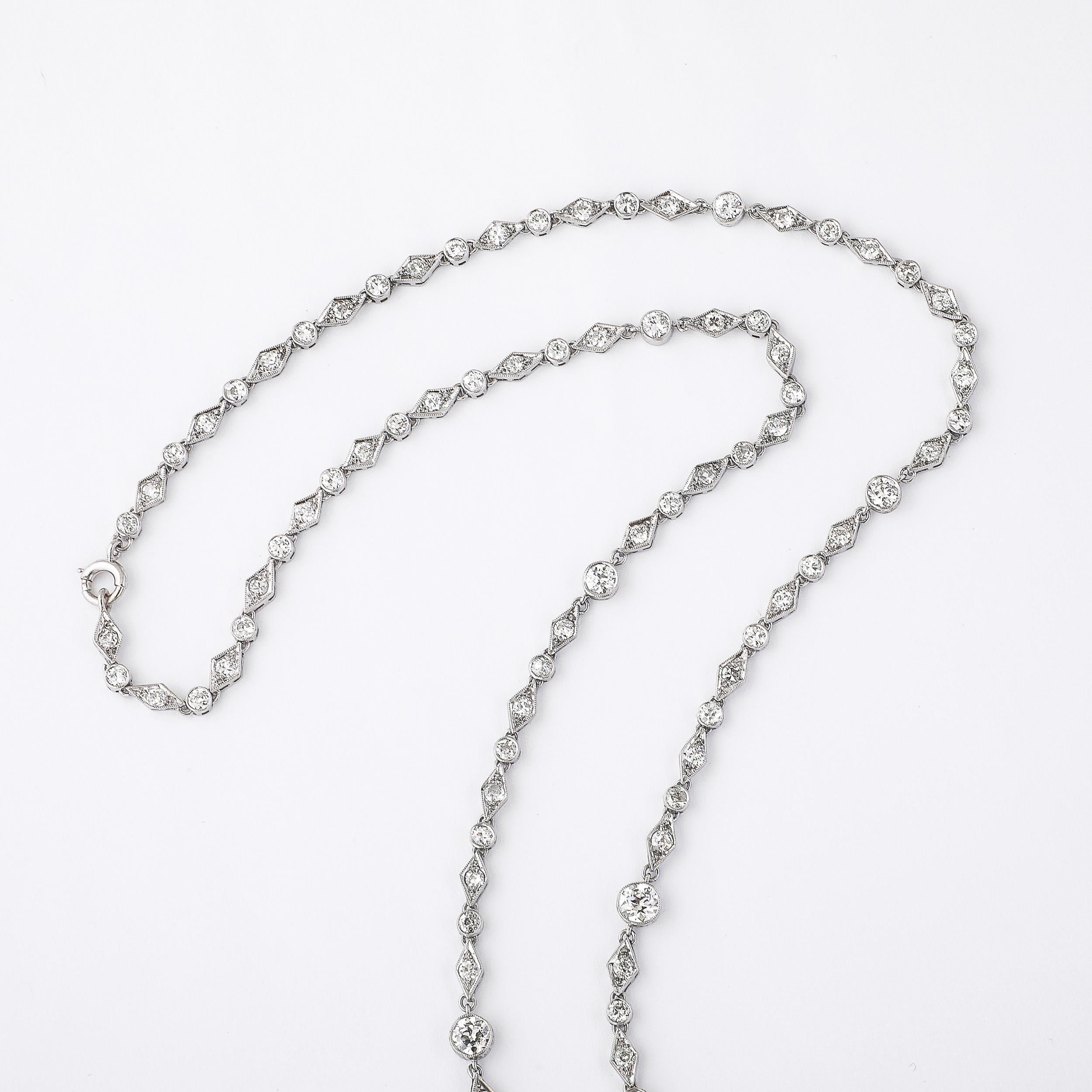 Art Deco Platinum & Diamond Chain Pendant/Brooch W/ Invisibly Set Sapphires 6