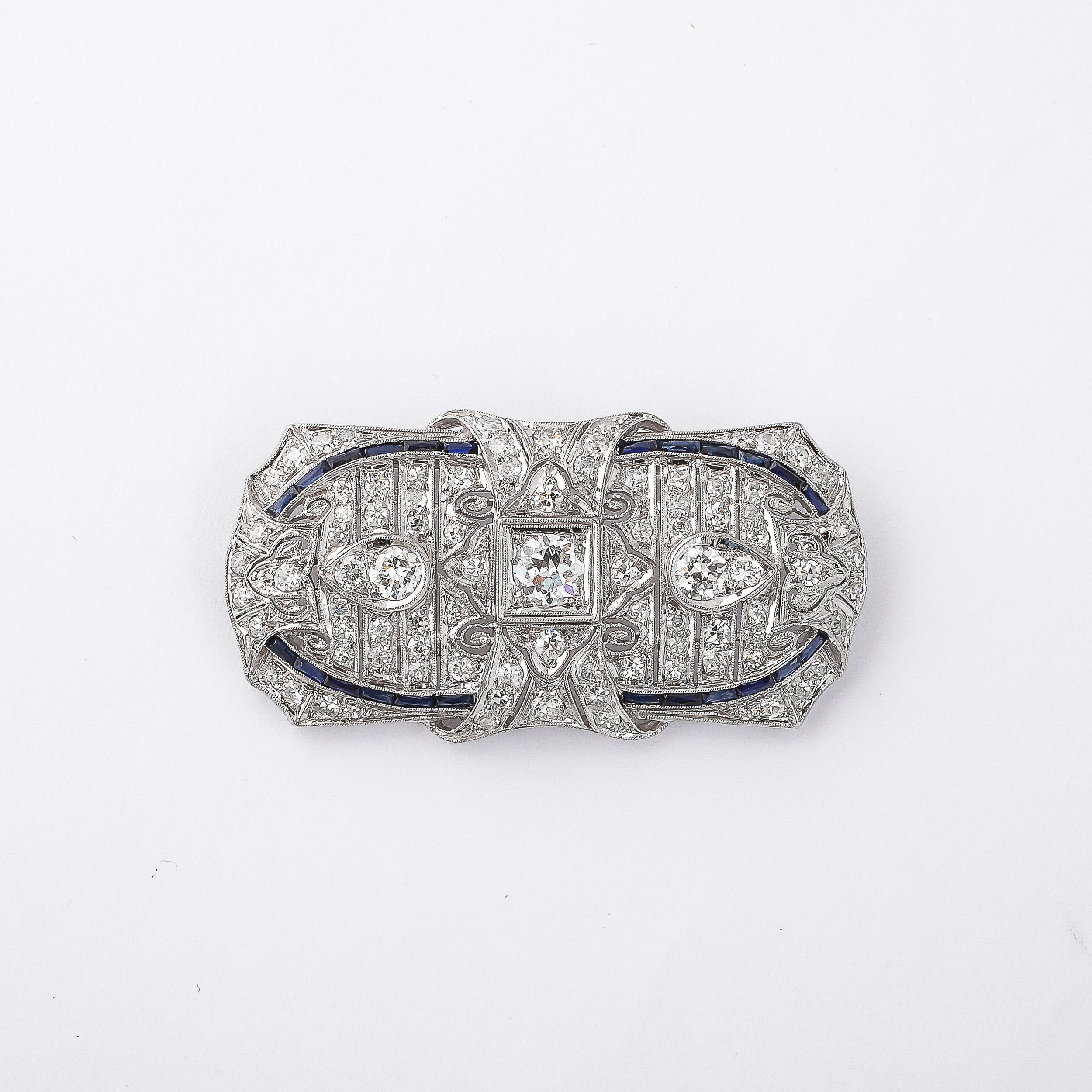 Art Deco Platinum & Diamond Chain Pendant/Brooch W/ Invisibly Set Sapphires 10