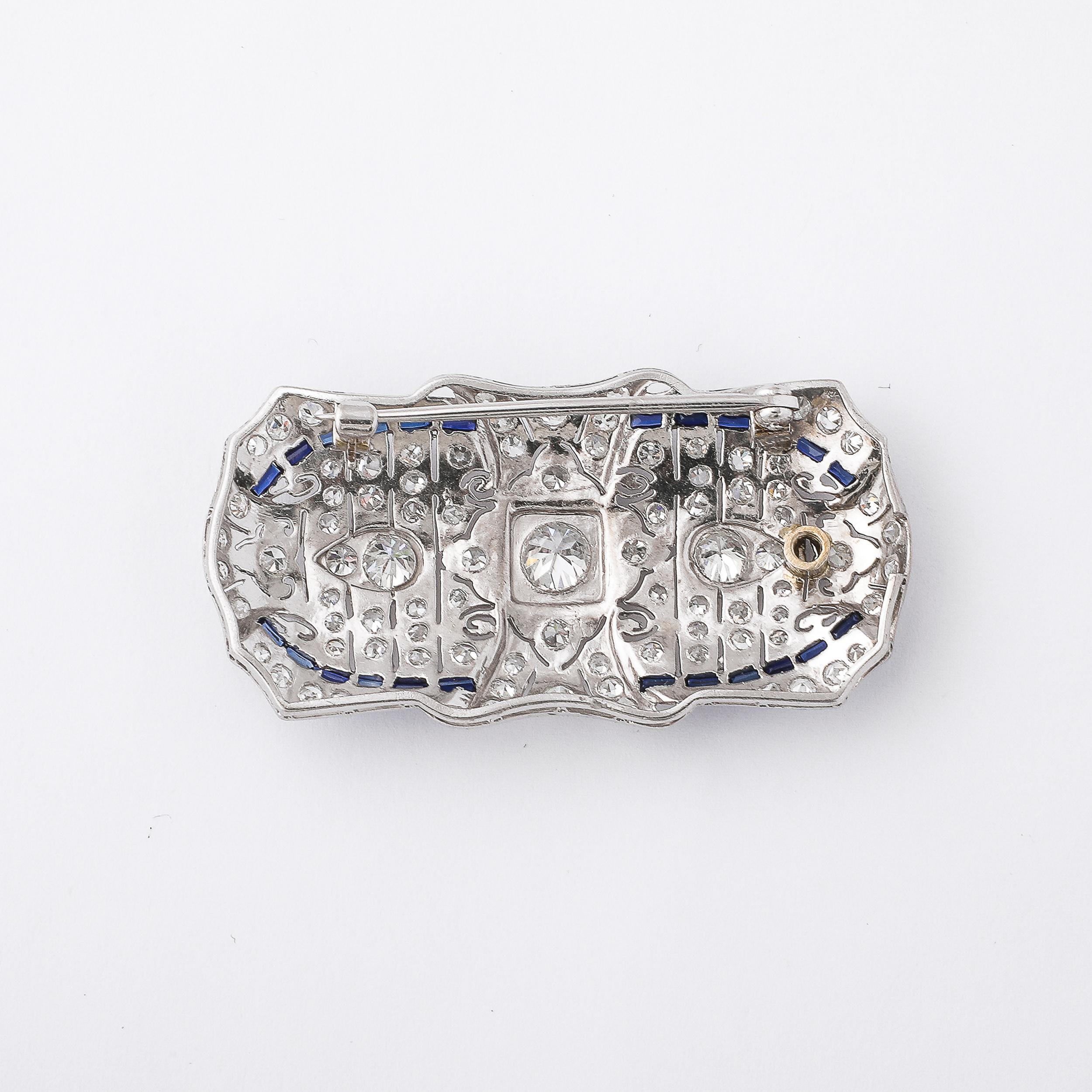 Art Deco Platinum & Diamond Chain Pendant/Brooch W/ Invisibly Set Sapphires 12
