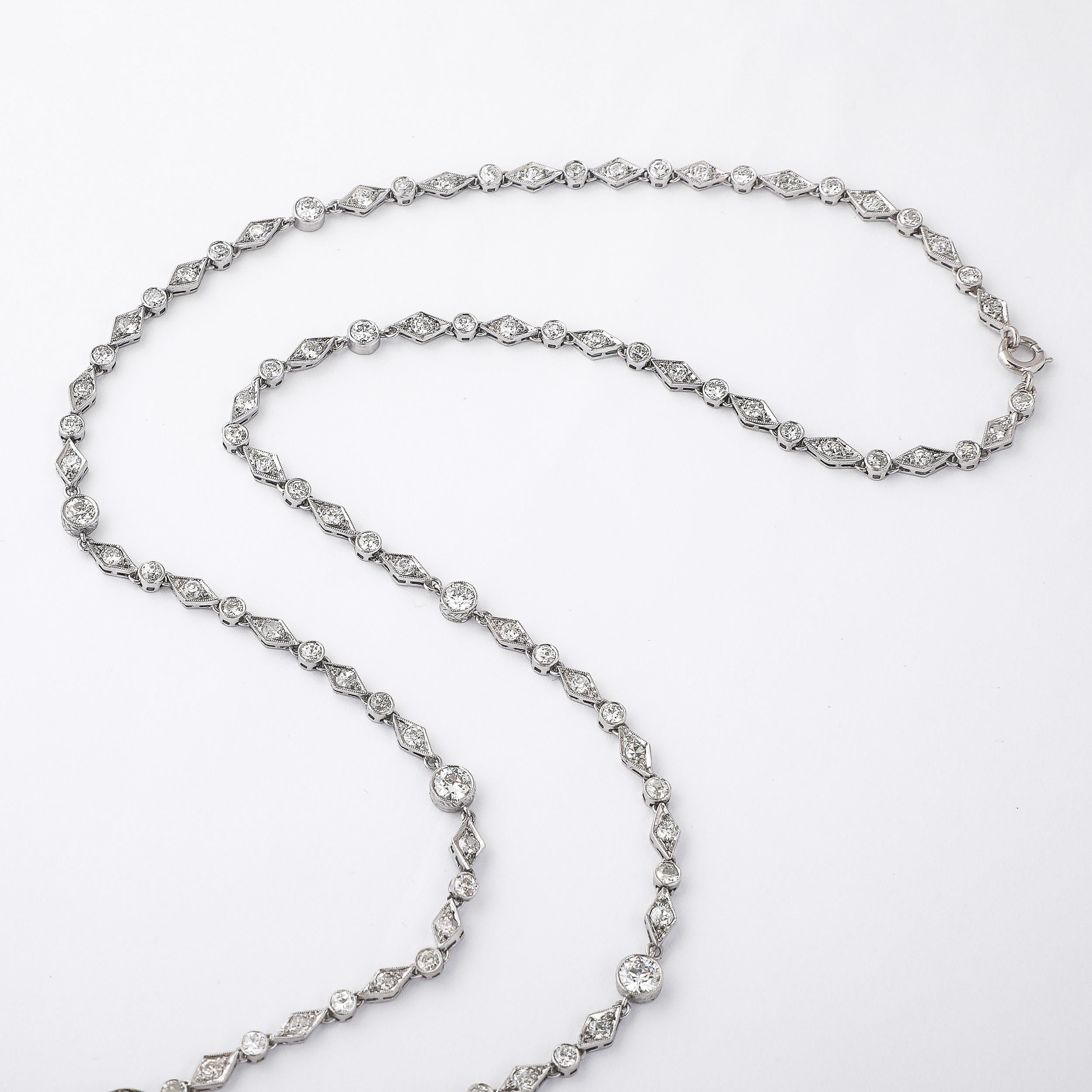 Art Deco Platinum & Diamond Chain Pendant/Brooch W/ Invisibly Set Sapphires 1